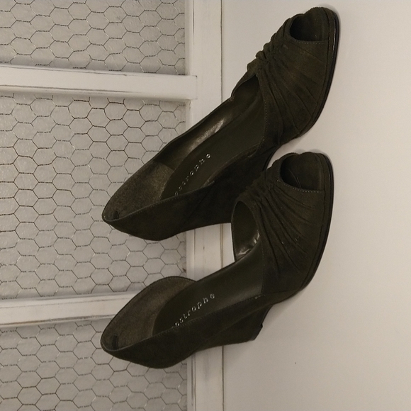 Apostrophe Textile Suede Peep-Toe Wedges - Picture 4 of 9